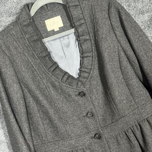 Ann Taylor Loft Crop Suit Jacket Womens 12 Ruffle Peplum Gray Wool Blend Career